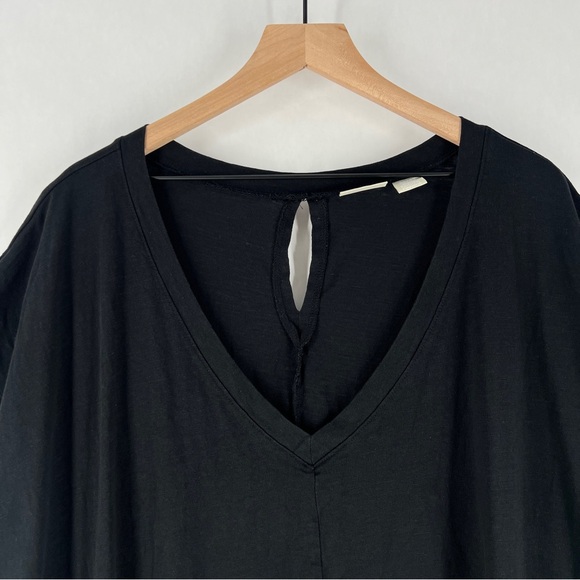 Zim & Zoe Black 100% Cotton V Neck Lounge Dress Pockets Keyhole‎ Lagenlook - Picture 3 of 15